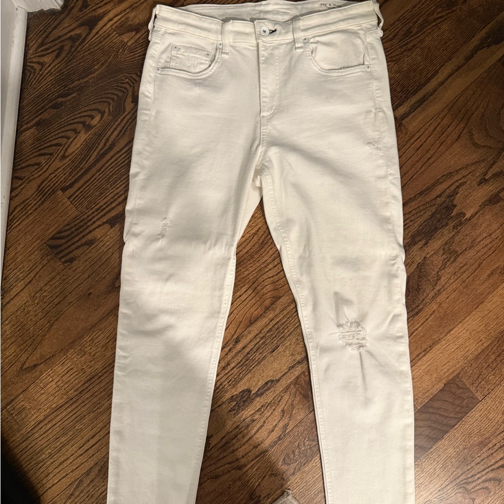 rag & bone Women's Cream Distressed Skinny Jeans